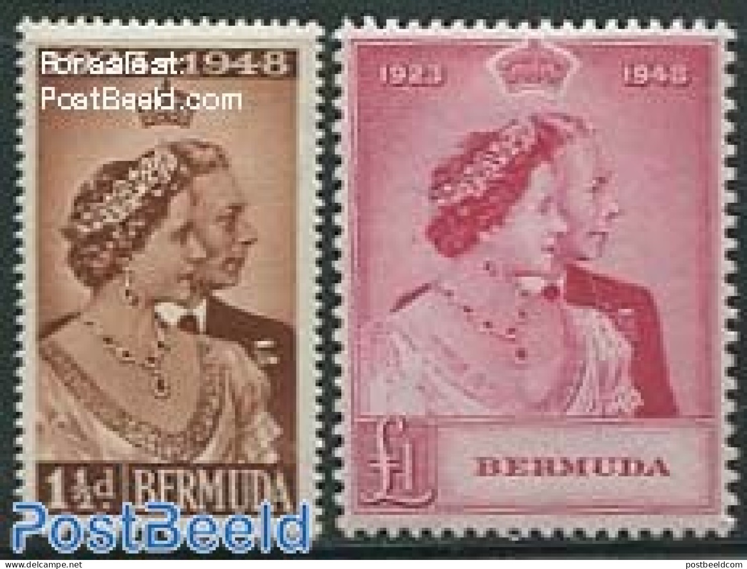 Bermuda 1948 Silver Wedding 2v, Unused (hinged), History - Kings & Queens (Royalty) - Familias Reales