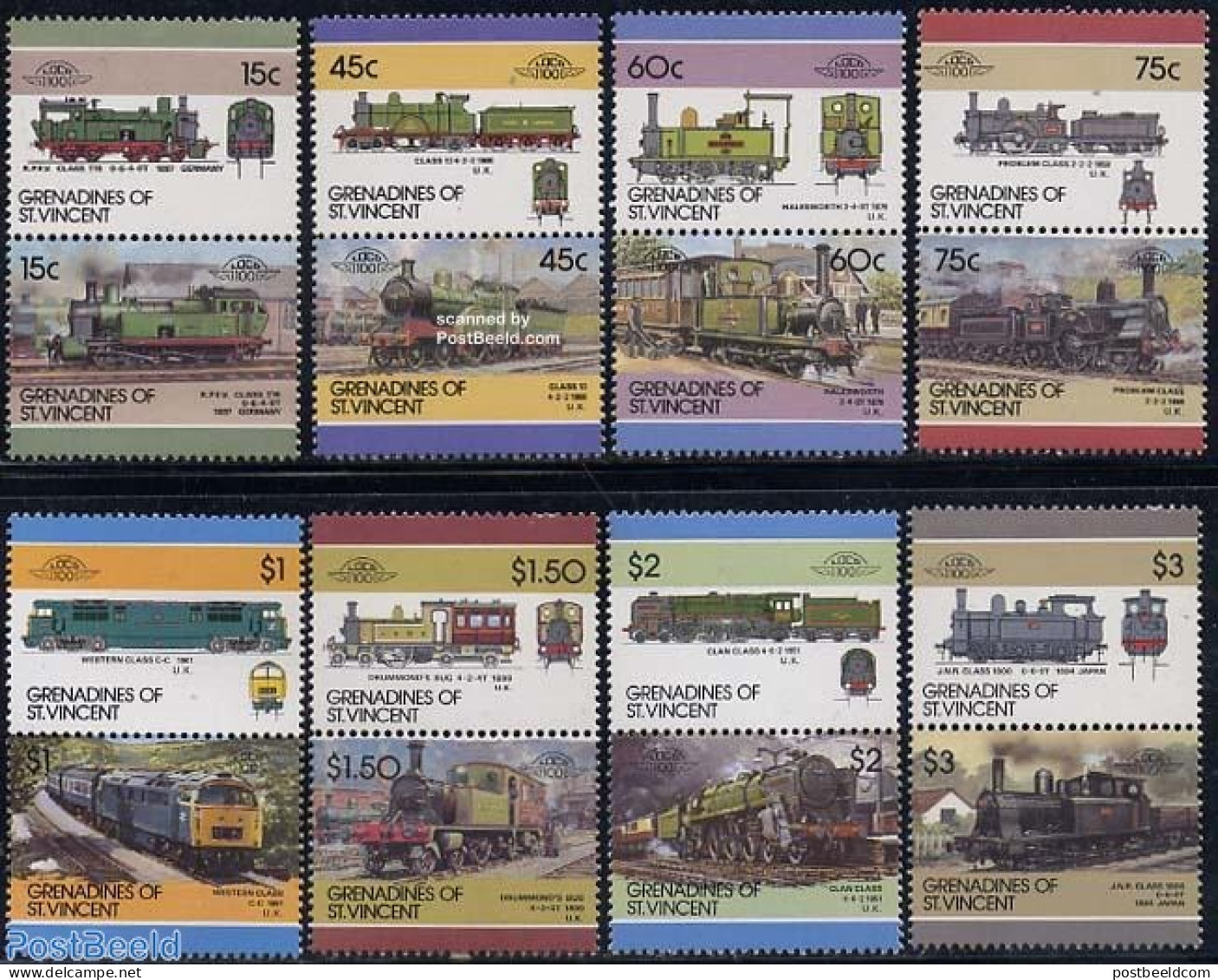 Saint Vincent & The Grenadines 1986 Locomotives 8x2v [:], Mint NH, Transport - Railways - Trenes