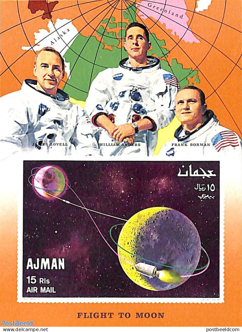 Ajman 1968 Apollo 7 S/s, Imperforated With Printed Perforation, Mint NH, Transport - Space Exploration - Ajman