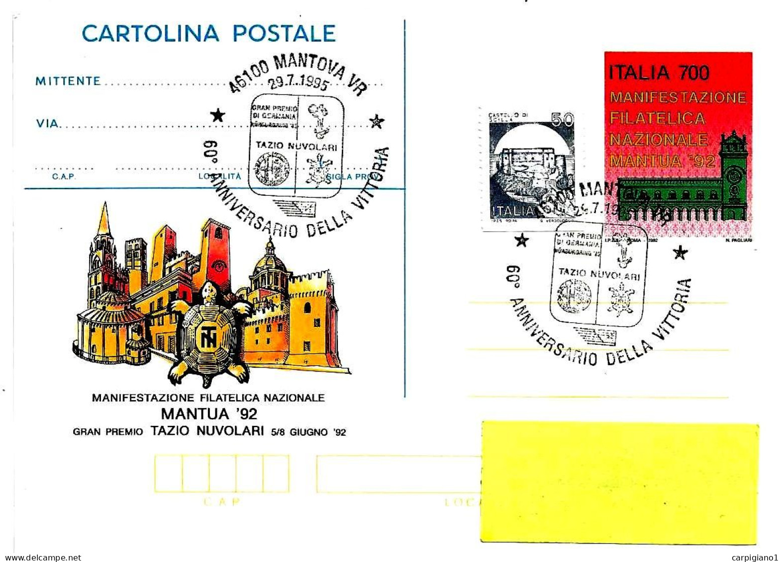 ITALIA ITALY - 1995 MANTOVA 60° Vittoria T. Nuvolari Gran Premio Germania Nurburgring (logo Alfa Romeo, Tartaruga) -9191 - 1991-00: Marcofilia