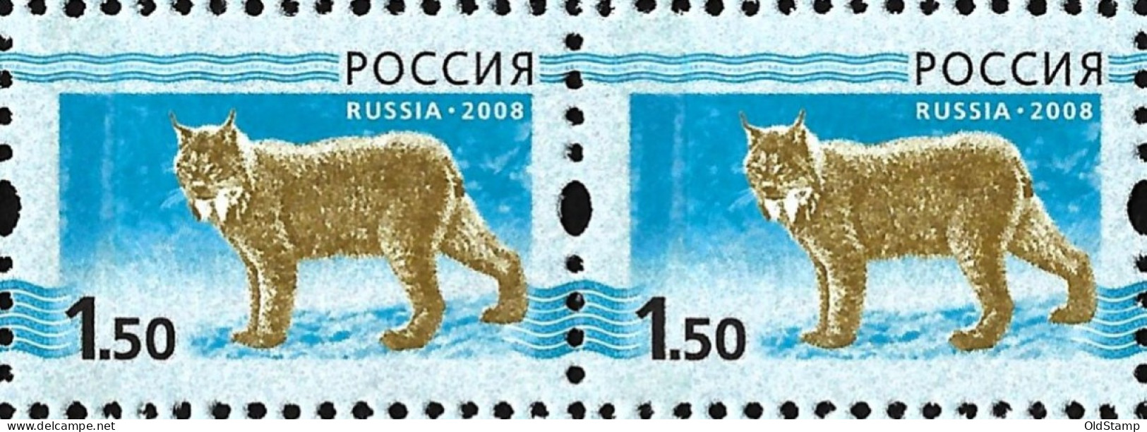 ANIMAL LYNX Russia 2008 Wild Animals Big Cats Lynx Trot Bobcat MNH STANDART Stamps In Pair Mi. # - Big Cats (cats Of Prey)