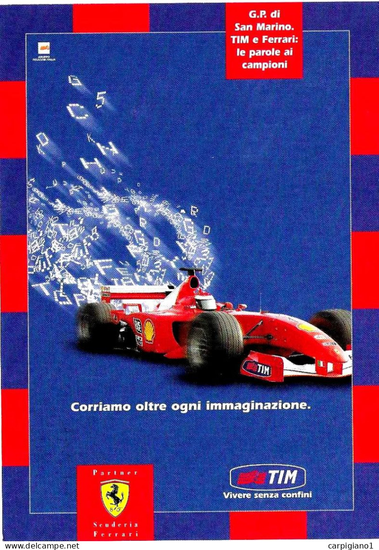 ITALIA ITALY - 2001 IMOLA (BO) 21° GP S.Marino Campionato Mondo F1 Prove Cronometrate Su Cartolina Tim Ferrari - 9237 - 2001-10: Storia Postale