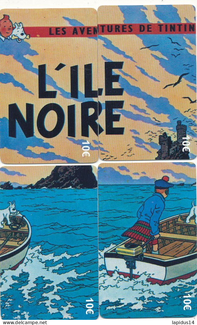 TE 01 / TELECARTE PUZZLE DE 4 CARTES  TINTIN L'ILE NOIRE TIRAGE 500 EX - BD