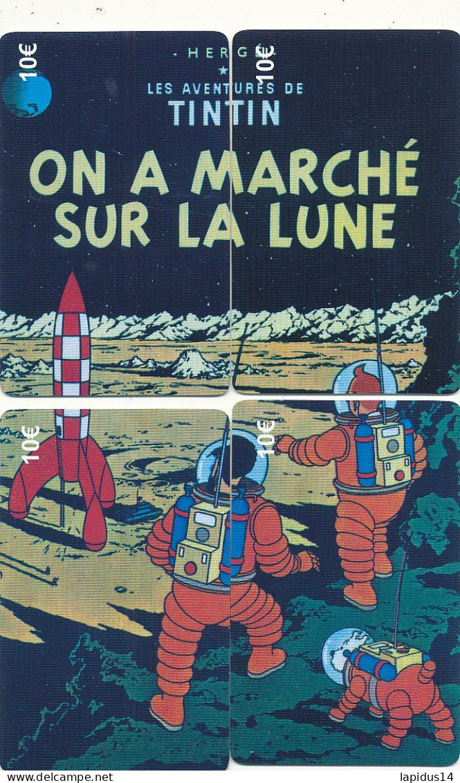 TE 03 / TELECARTE PUZZLE DE 4 CARTES  TINTIN   ON A MARCHE SUR LA LUNE TIRAGE 500 EX - BD