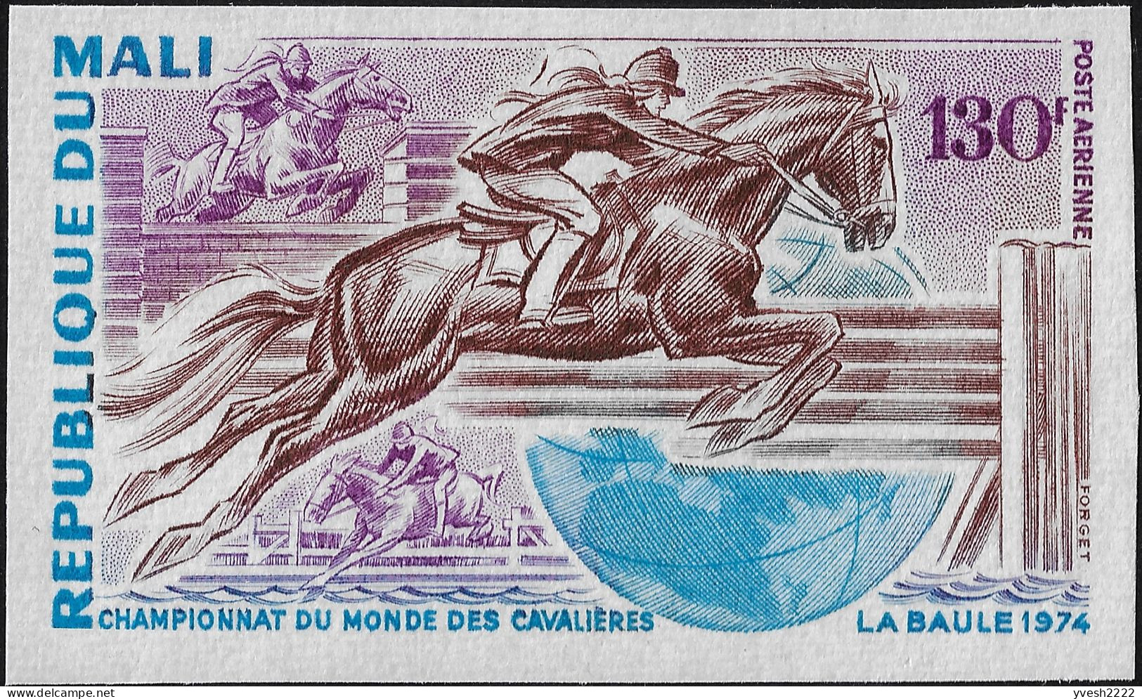 Mali 1974 Y&T PA 217 Non Dentelé. Championnat Du Monde Des Cavaliers - Hippisme