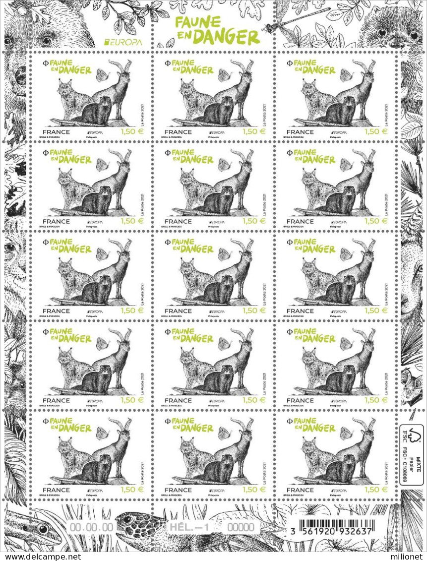 SALE!!! FRANCE FRANCIA FRANKREICH 2021 EUROPA CEPT Endangered National Wildlife Sheetlet Of 15 Stamps MNH ** - 2021