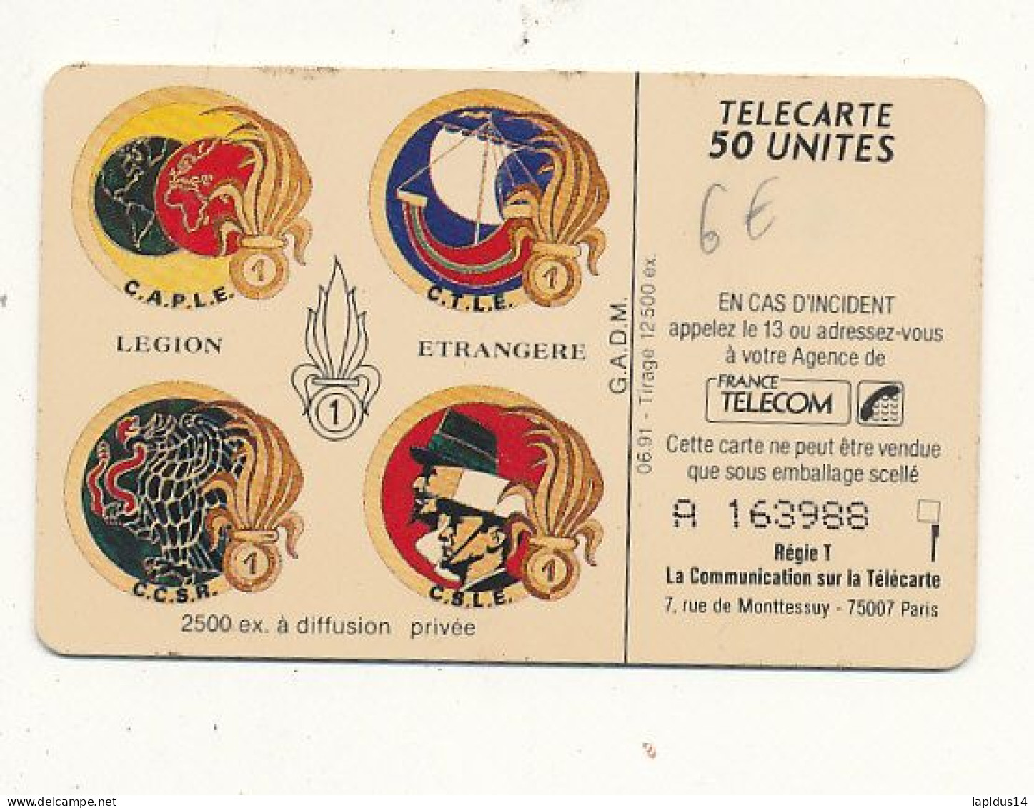 TE 07 / TELECARTE  50  LEGION ETRANGERE - Cómics