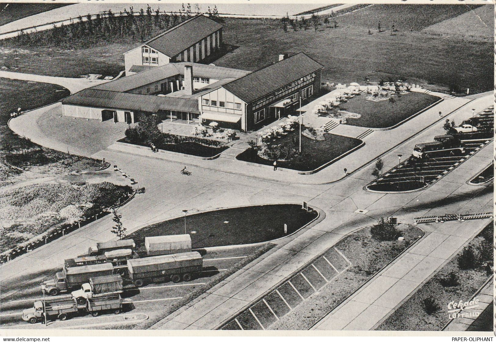 4700 HAMM - RHYNERN, Autobahn Raststätte, Luftaufnahme, 1957, LKW Oldtimer - Hamm