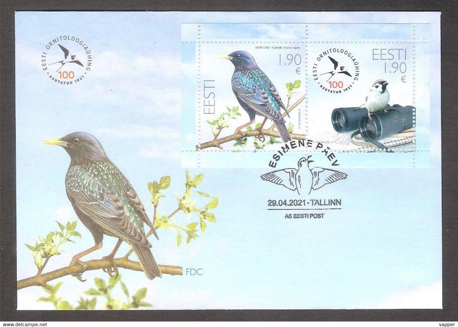 Bird Of The Year - Starling Estonia 2021 Sheet FDC 100 Ornitological Society Mi BL54 - Estonia