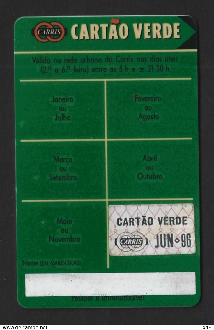 Monthly Bus Card From Companhia De Carris De Lisboa. Worker's Ticket. Green Card June 1986. Cartão Verde Mensal De Autoc - OTAN