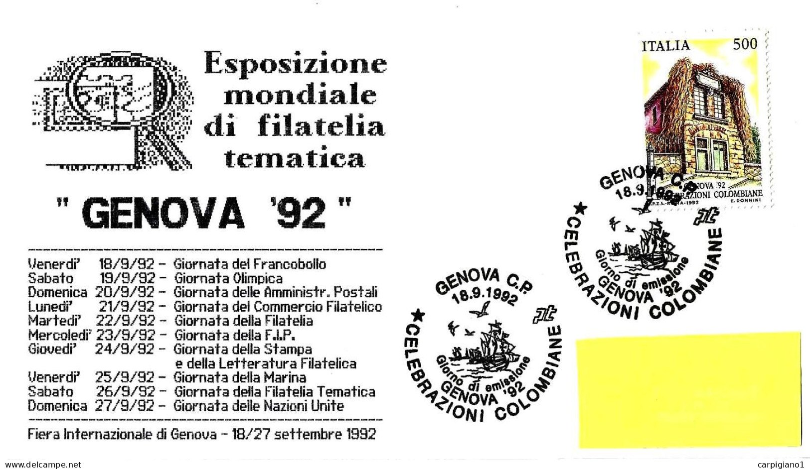 ITALIA ITALY - 1992 GENOVA Celebrazioni Colombiane CRISTOFORO COLOMBO Su Busta Genova '92 Viaggiata - 9755 - 1991-00: Poststempel