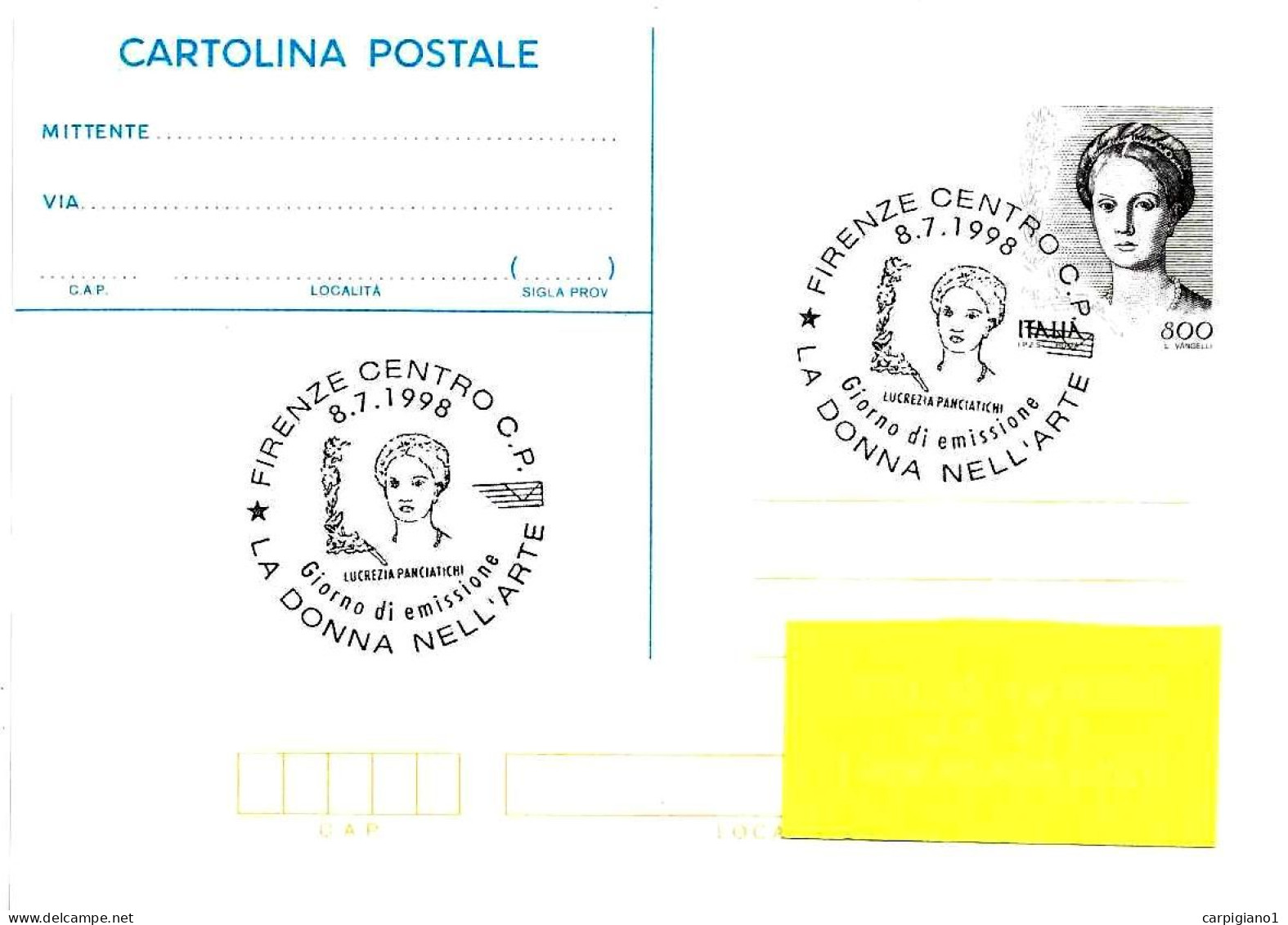 ITALIA ITALY - 1998 FIRENZE Donna Nell'arte (Lucrezia Panciatichi Di Agnolo Bronzino) Cartolina Postale Fdc - 9388 - 1991-00: Marcofilie