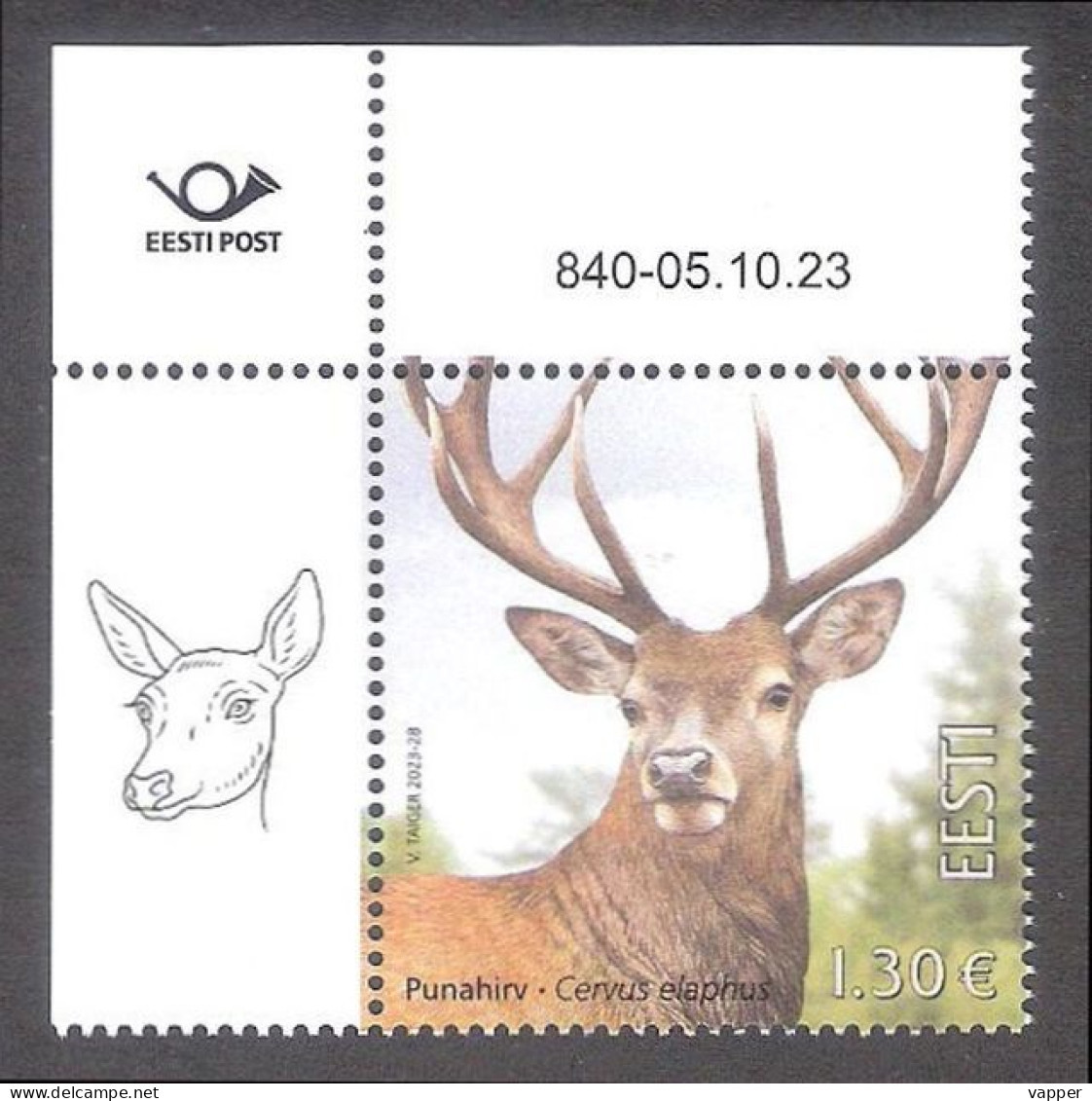 Estonian Fauna – Red Deer Estonia 2023  MNH Corner Stamp With Nr Mi 1087 - Estonia