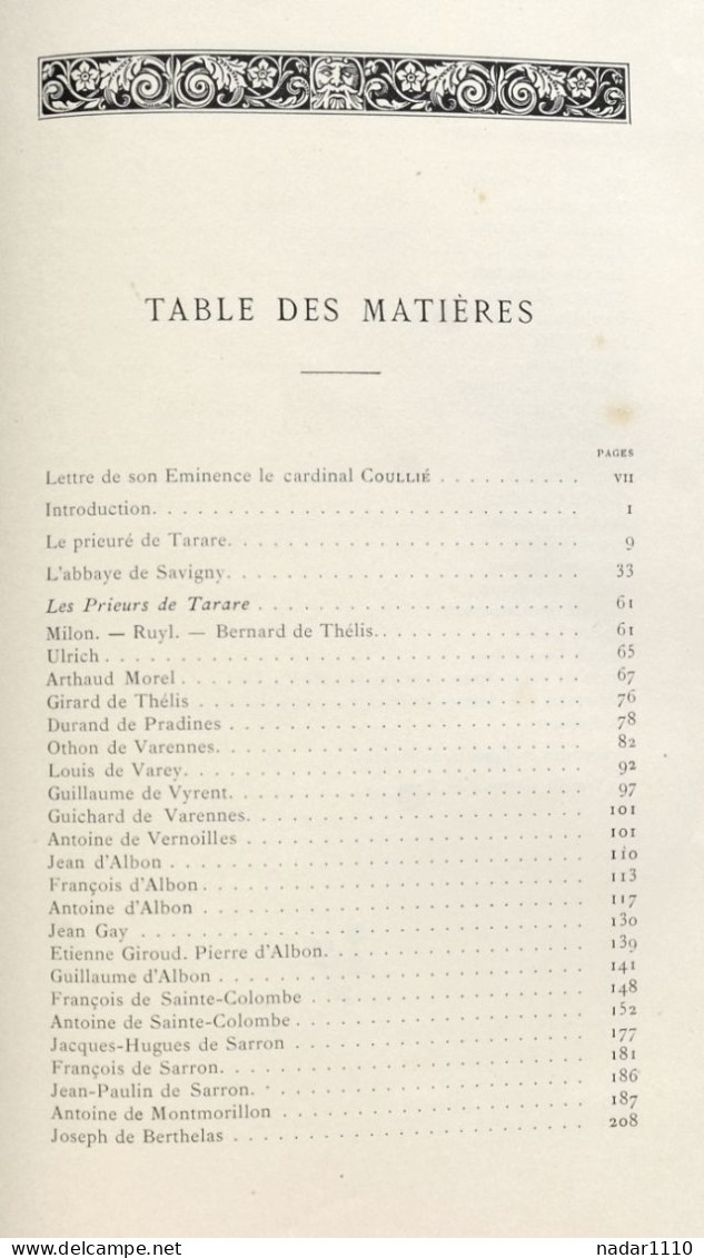 Le Prieuré de Tarare - Abbé H. Forest - Lyon, Vitté 1897 / La cure et les prébendes, la famille "de Tarare"