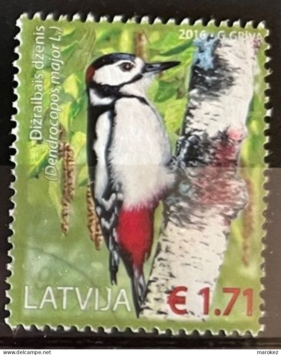 LATVIA 2016 Fauna - Indigenous Birds; Great Spotted Woodpecker (Dendrocopos Major L.) Postally Used Michel # 983 - Lettonia