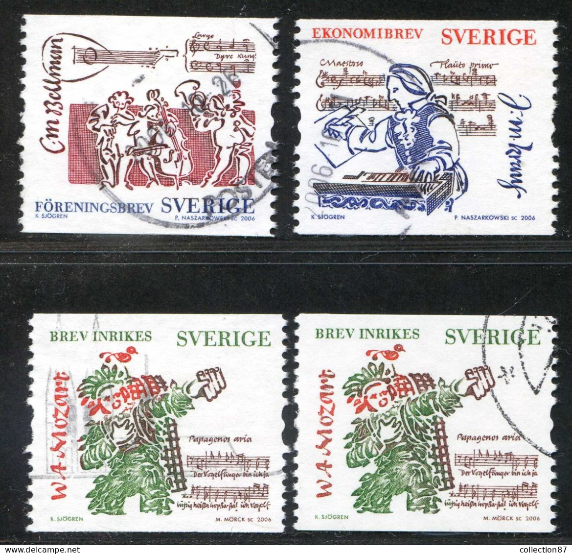 Réf 77 < SUEDE Année 2006 < Yvert N° 2524 à 2526 X 2 Ø Used < SWEDEN - Musique < Mozart X 2 - Used Stamps