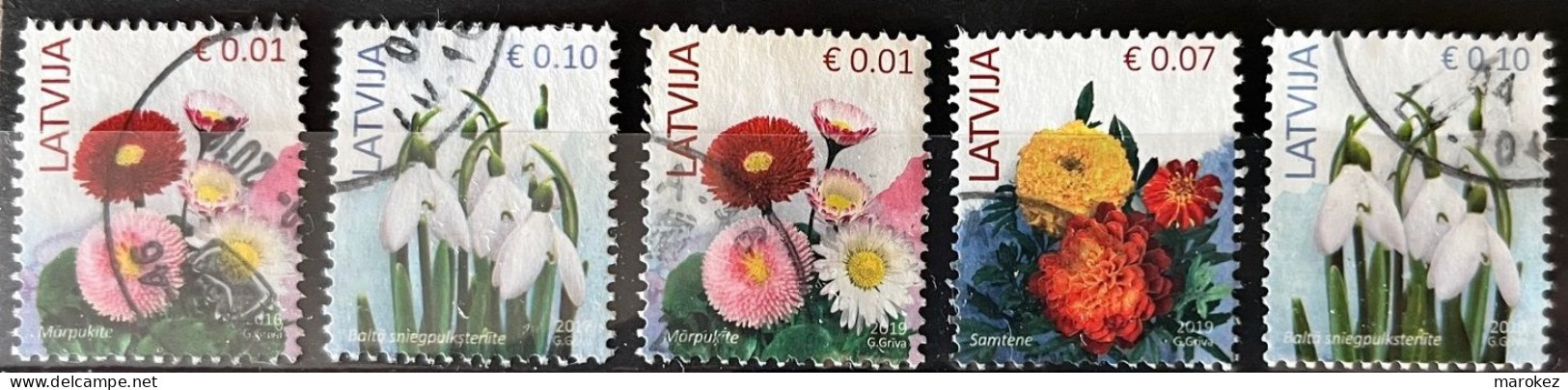 LATVIA 2016-2019 Definitives - Flowers;Common Daisy,Marigold&Common Snowdrop Postally Used MICHEL# 899,901,929 - Lettonia