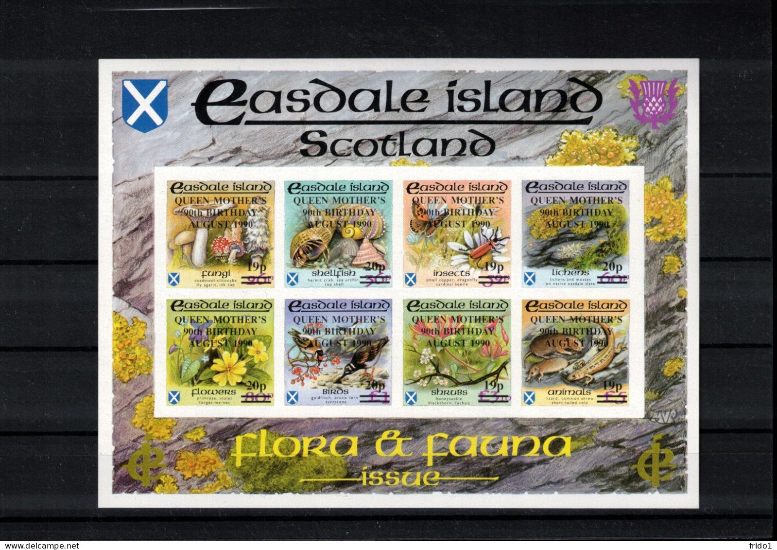 Easdale Island Scotland 1990 Flora+Fauna With Queen Mother's 90th Birthday Overprint Imperforated Block Postfrisch / MNH - Local Issues