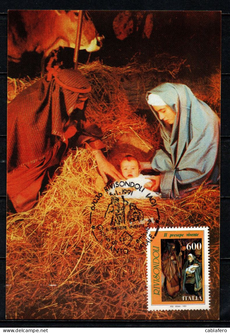 ITALIA - 1991 - NATALE - PRESEPE VIVENTE DI RIVISONDOLI - Cartes-Maximum (CM)