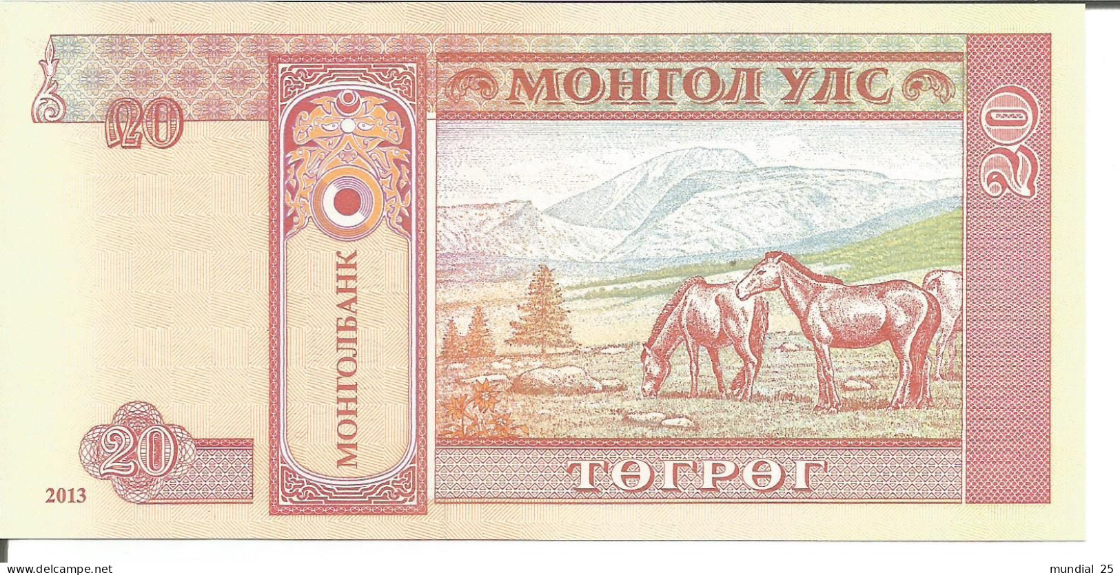 MONGOLIA 20 TUGRIK 2013 - Mongolië