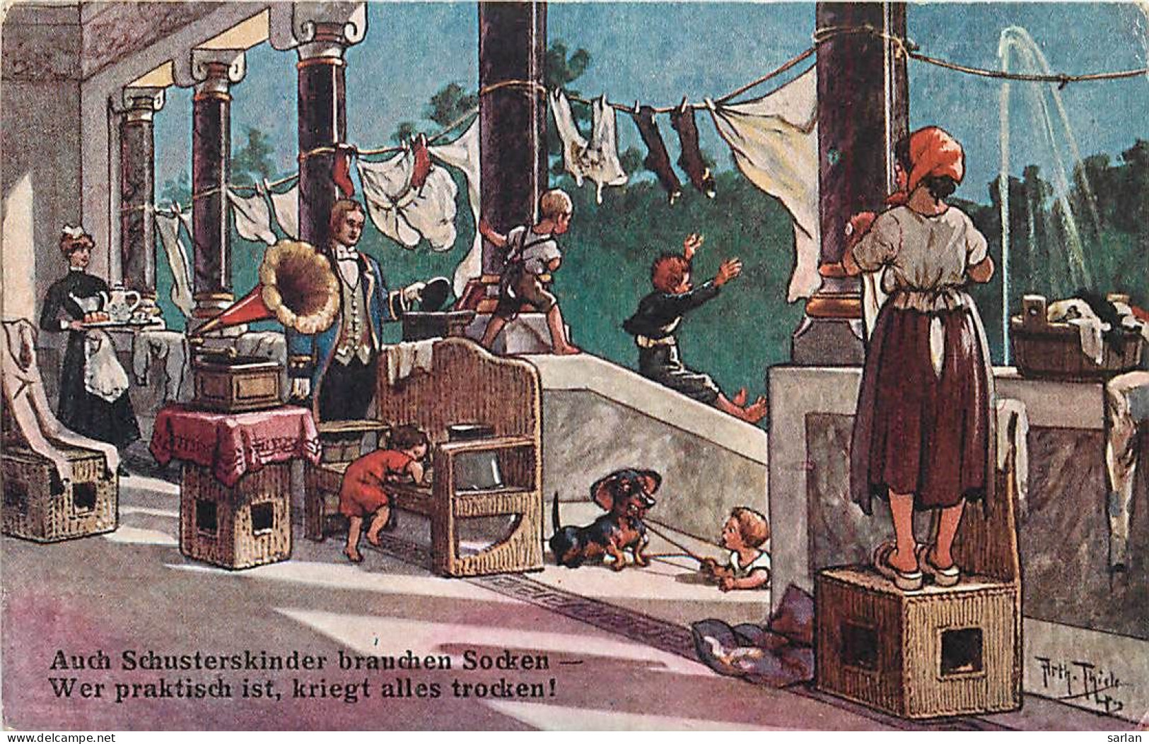 Illustration de Artur Thiele , Série de 8 cartes  , Klein-Wohnungsnot , * 502 00