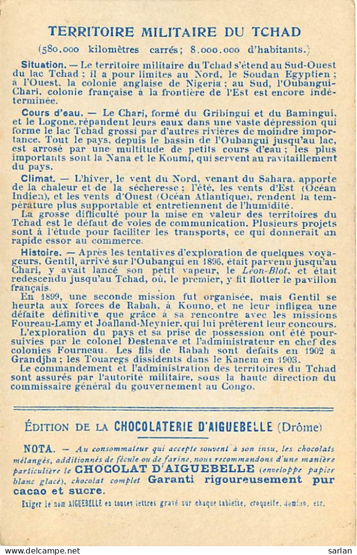 TCHAD , Carte Géographique De La Chocolaterie D'Aiguebelle + Descriptif Au Dos  , * 504 37 - Tchad