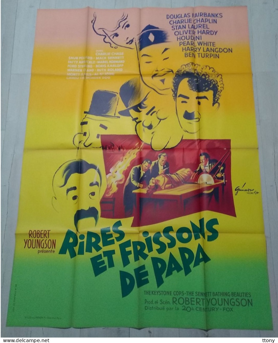 Affiche De Cinéma Pliée Originale Rires Et Frissons De Papa Charlie Chaplin 1961 Laurel Et   Hardy ( 160 Cm X 120 Cm ) - Afiches & Pósters