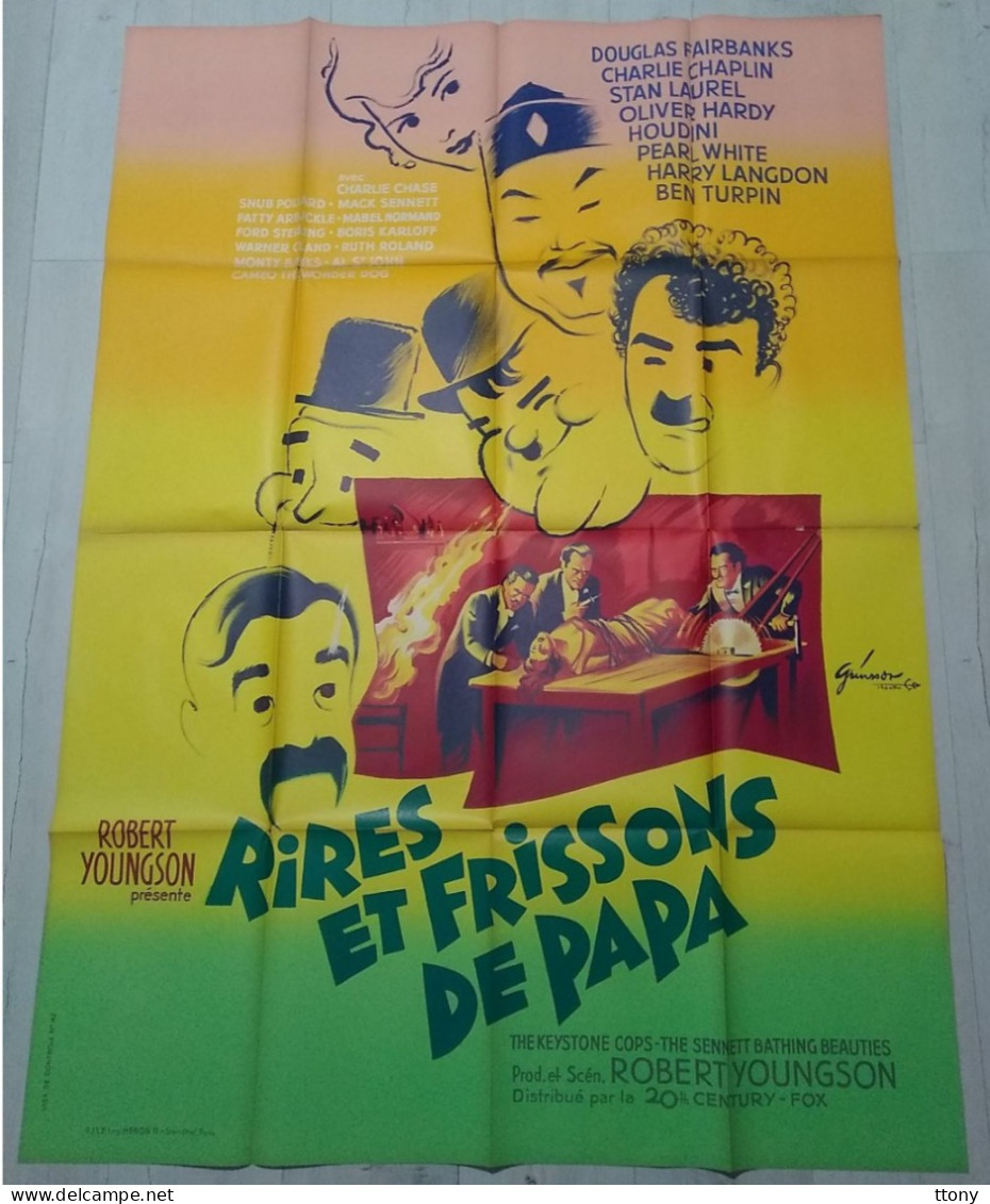 Affiche De Cinéma Pliée Originale Rires Et Frissons De Papa Charlie Chaplin 1961 Laurel Et   Hardy ( 160 Cm X 120 Cm ) - Afiches & Pósters