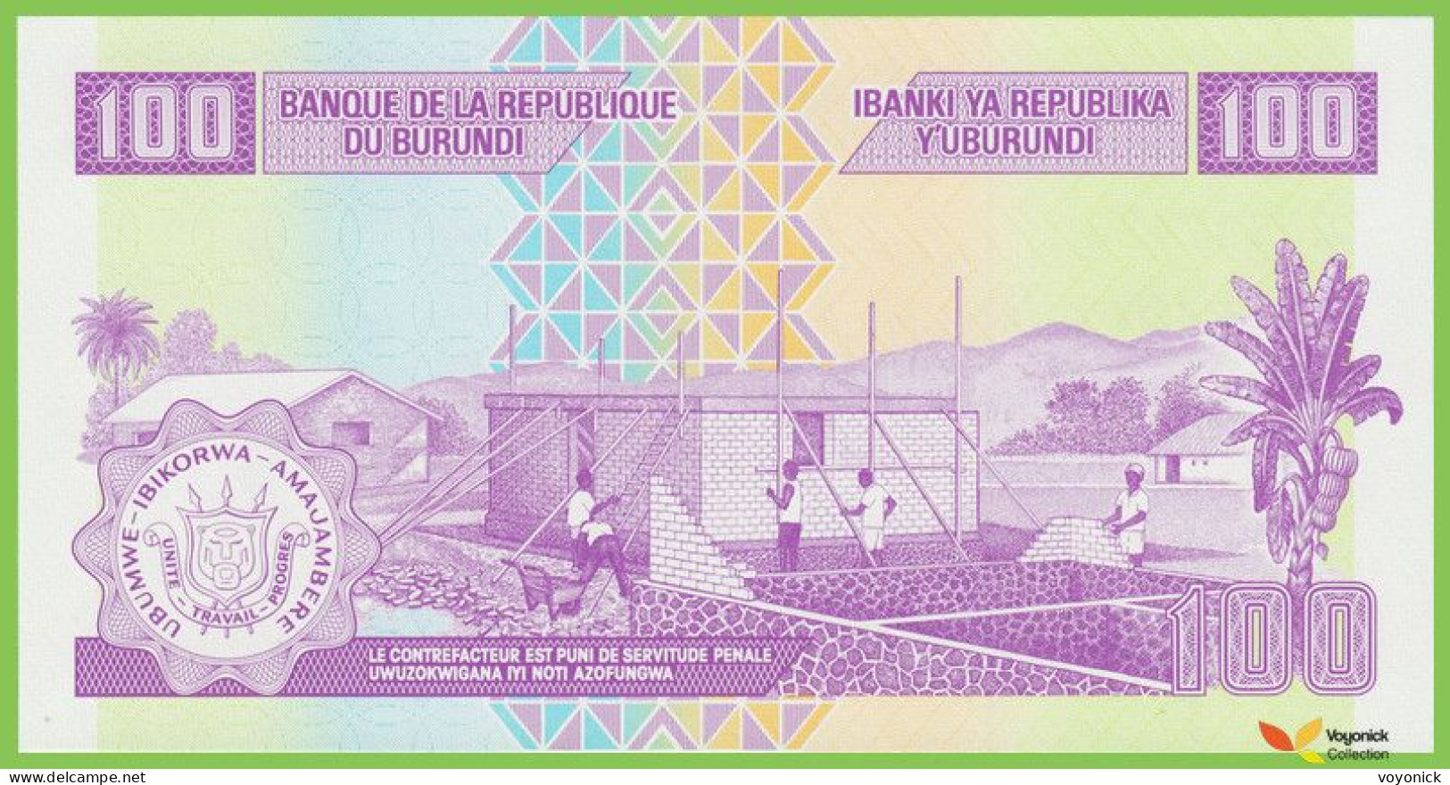 Voyo BURUNDI 100 Francs 2011 P44b B231b QN UNC - Burundi