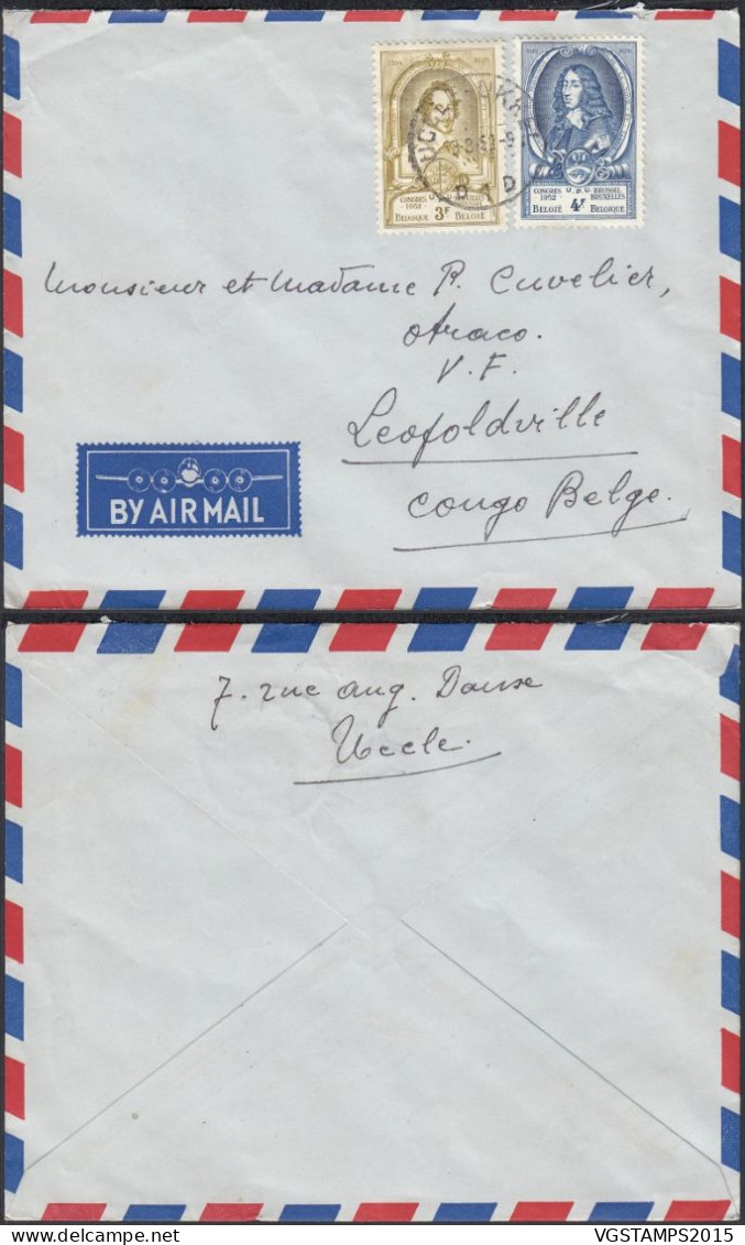 Belgique 1952 - Lettre Par Avion D' Uccle à Destination Léopoldville-Congo Belge.... (EB) DC-12556 - Oblitérés