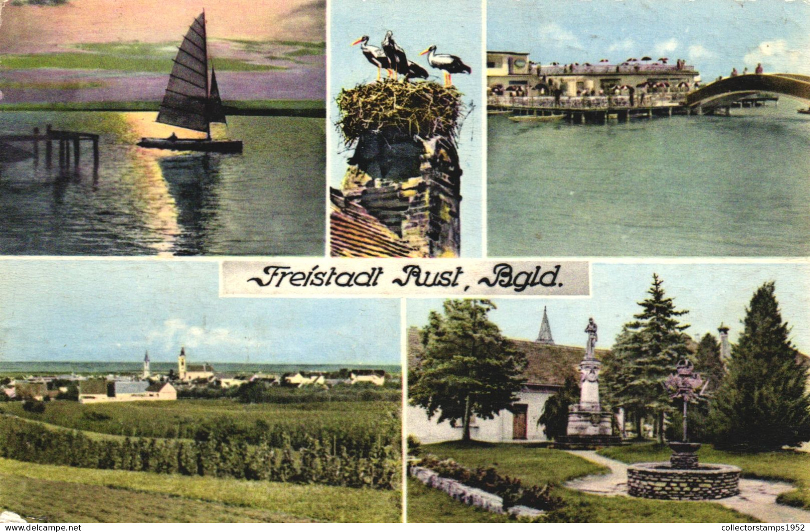 FREISTADT, MULTIPLE VIEWS, ARCHITECTURE, BOAT, STORK, BRIDGE, FOUNTAIN, AUSTRIA, POSTCARD - Freistadt