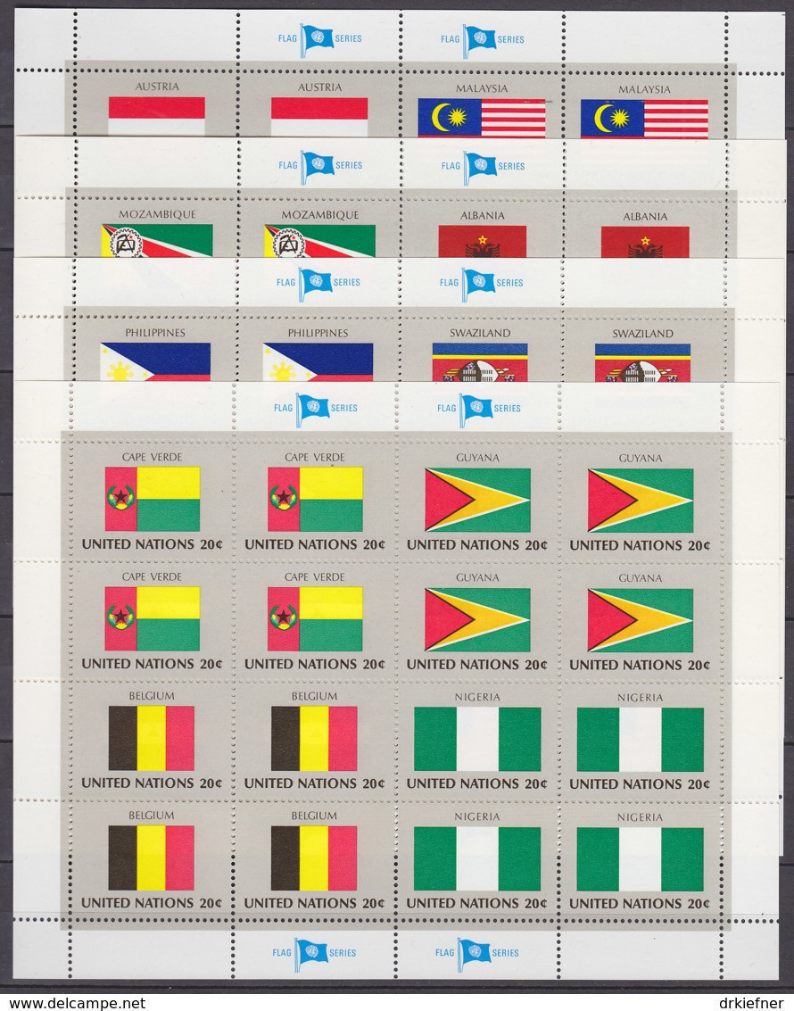 UNO NEW YORK  397-412, 4 Kleinbogen, Postfrisch **, Flaggen Der UNO-Mitgliedstaaten (III) 1982 - Blokken & Velletjes
