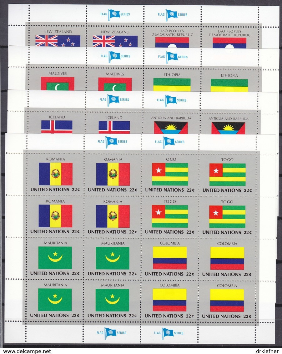 UNO NEW YORK 499-514, 4 Kleinbogen, Postfrisch **, Flaggen 1986 - Blocks & Sheetlets