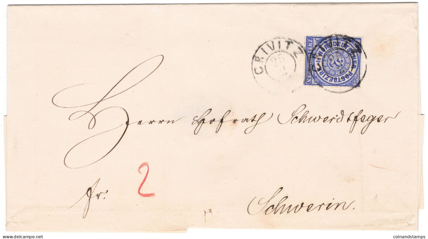 NDP Brief Mit Mi.-Nr.5 Als EF. Crivitz 25.2.1868 An Herrn Schwedtfeger Nach Schwerin, Feinst - Briefe U. Dokumente