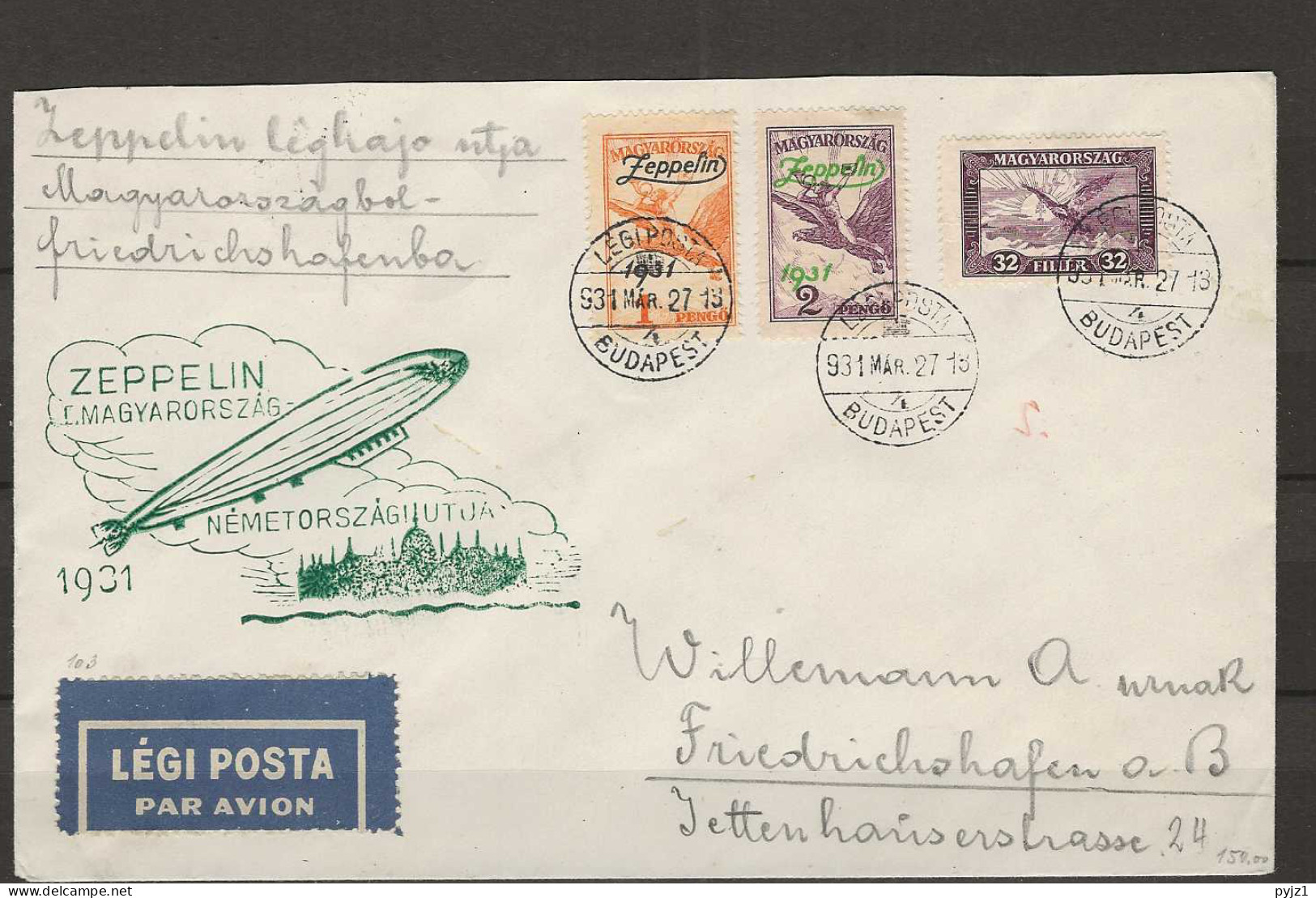 1931 USED Hungary Mi 478-79 Zeppelin Set - Usado