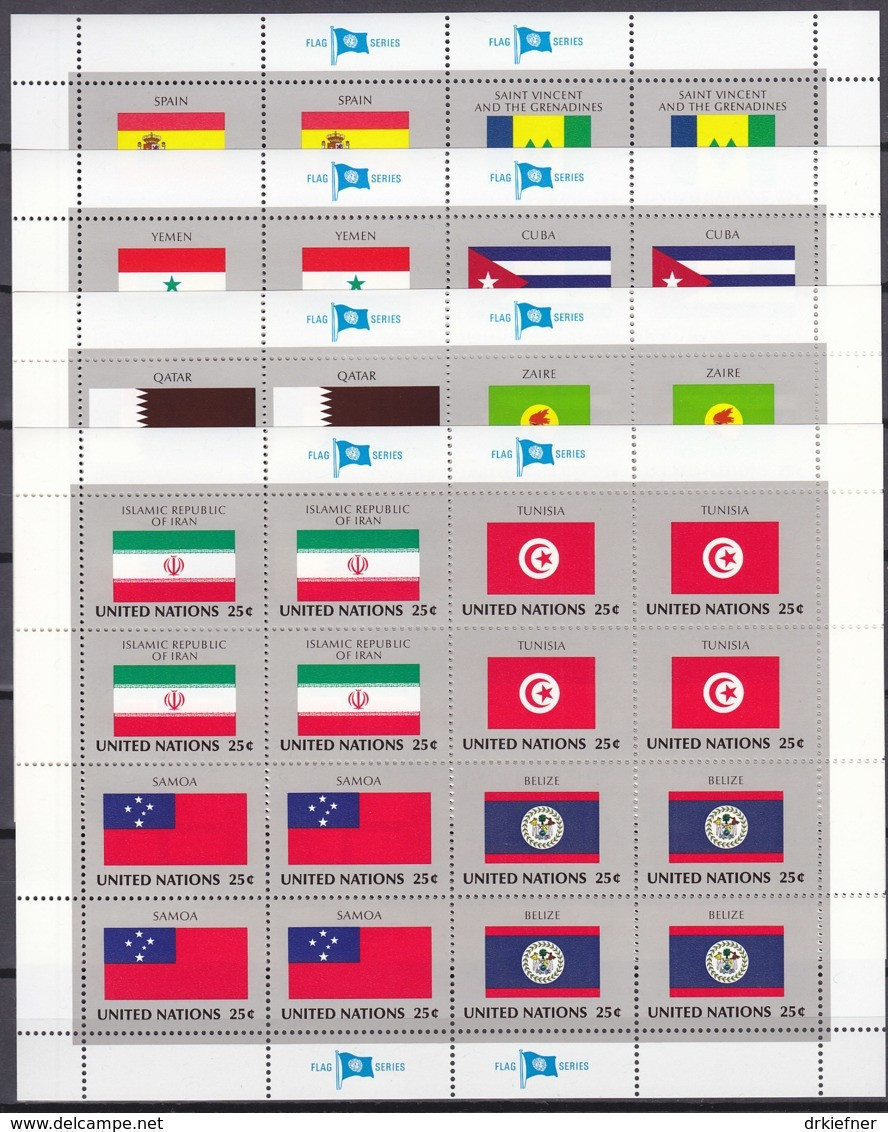 UNO NEW YORK  553-568, 4 Kleinbogen, Postfrisch **, Flaggen Der UNO-Mitgliedstaaten (IX) 1988 - Blocks & Sheetlets