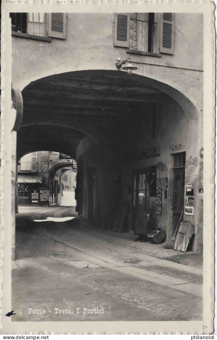 Ponte Tresa, I Portici, Negozio Commestibili,  Animata, Viaggiata 1943, Annullo Della Stazione - Ponte Tresa