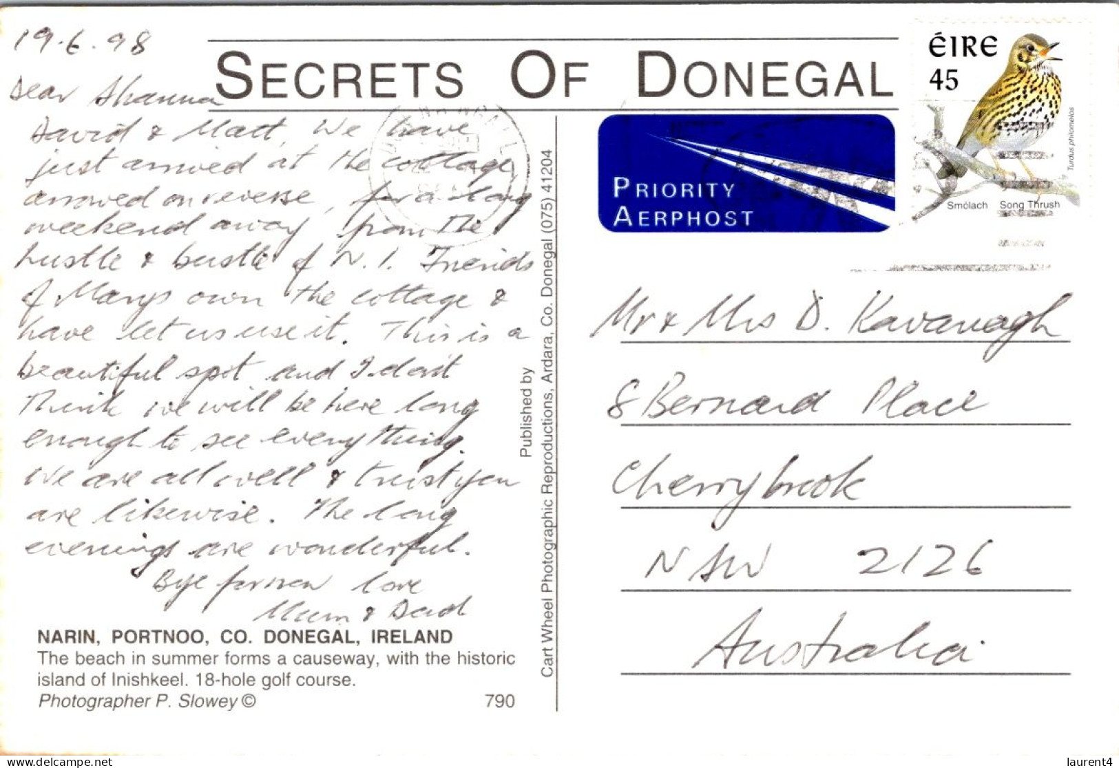 6-4-2024 (1 Z 11) Ireland - Narin (posted To Australia 1998) - 2 Identical P/c - Donegal