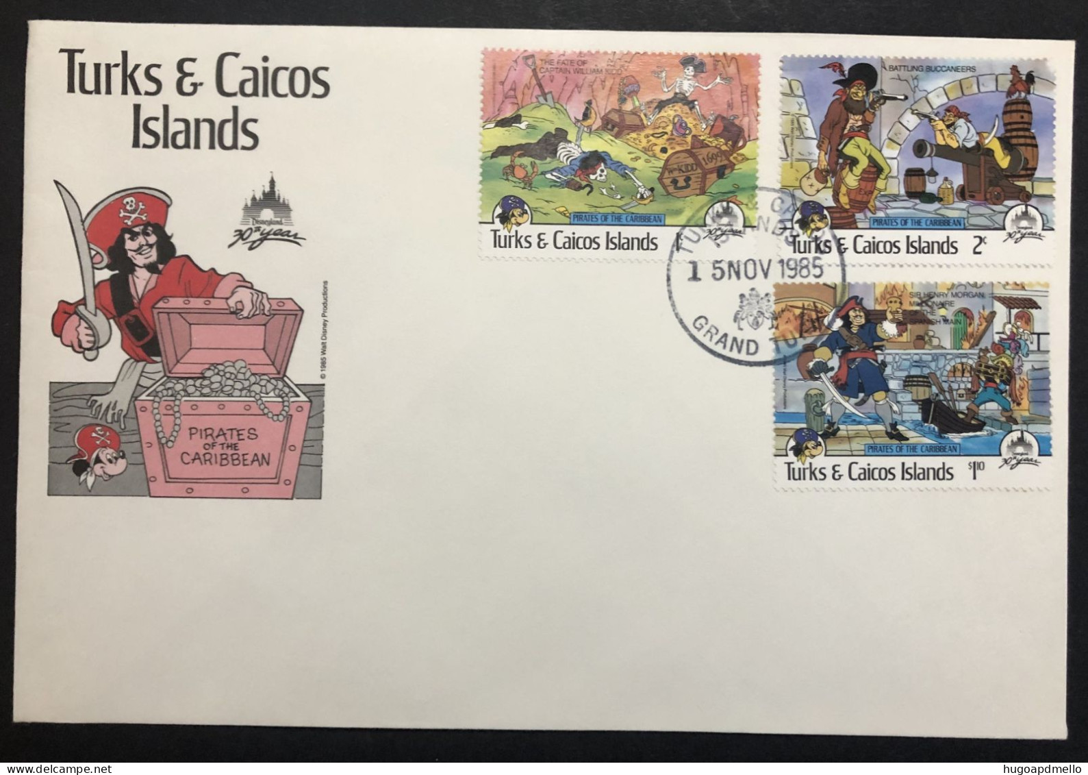 TURKS AND CAICOS ISLANDS, Uncirculated FDC, « DISNEY », « PIRATES OF CARIBBEAN », 1985 - Cómics