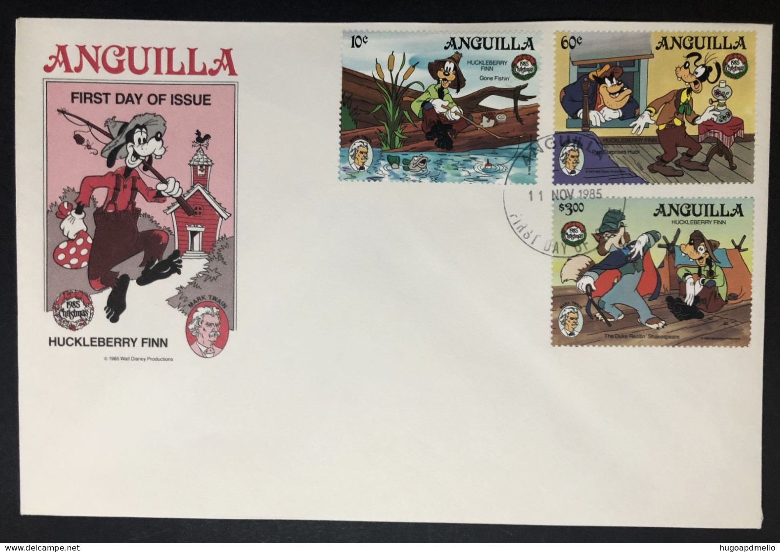 ANGUILLA, Uncirculated FDC, « DISNEY », « HUCKLEBERRY FINN », 1985 - Bandes Dessinées