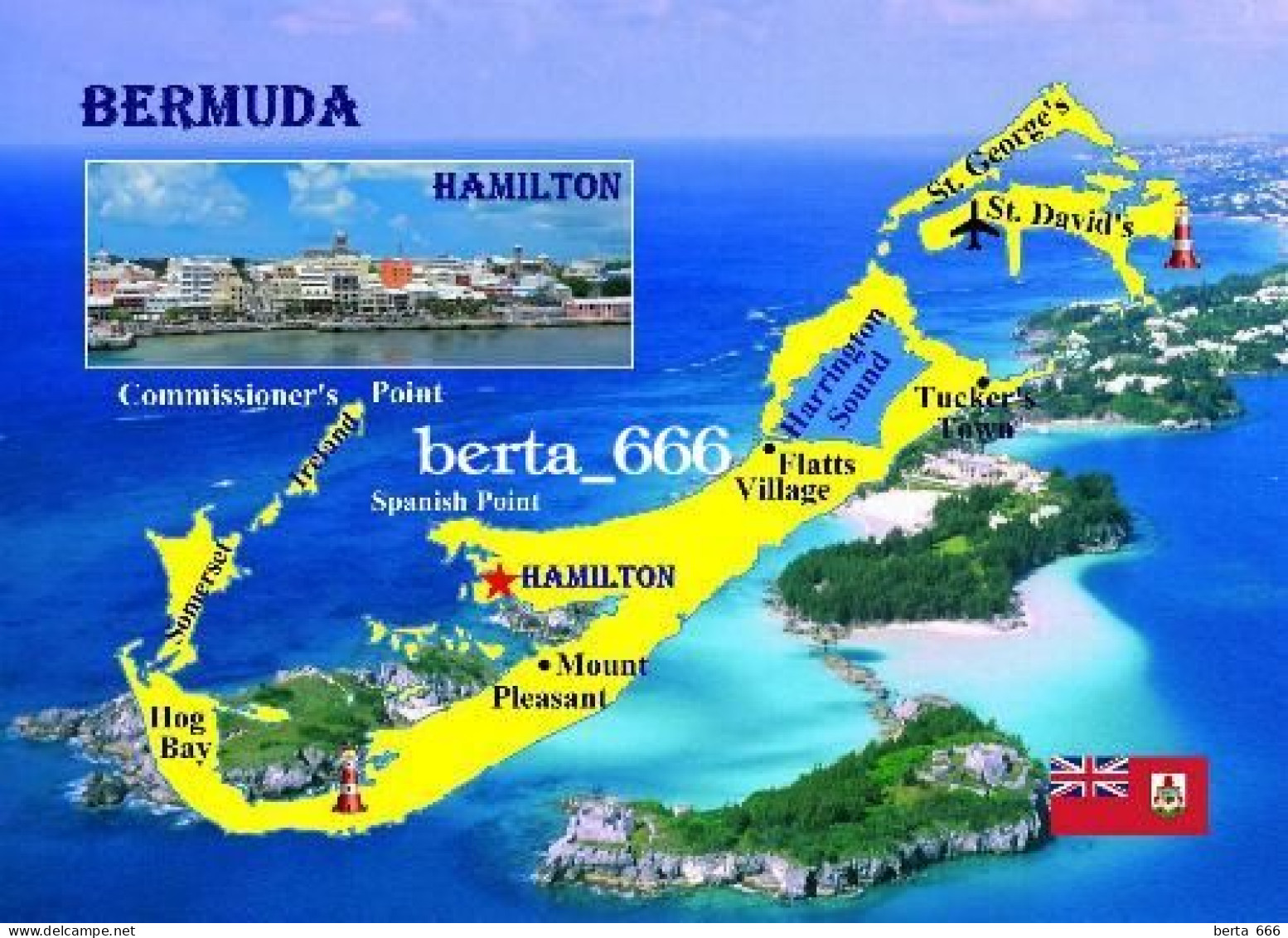 Bermuda Island Map New Postcard * Carte Geographique * Landkarte - Bermuda