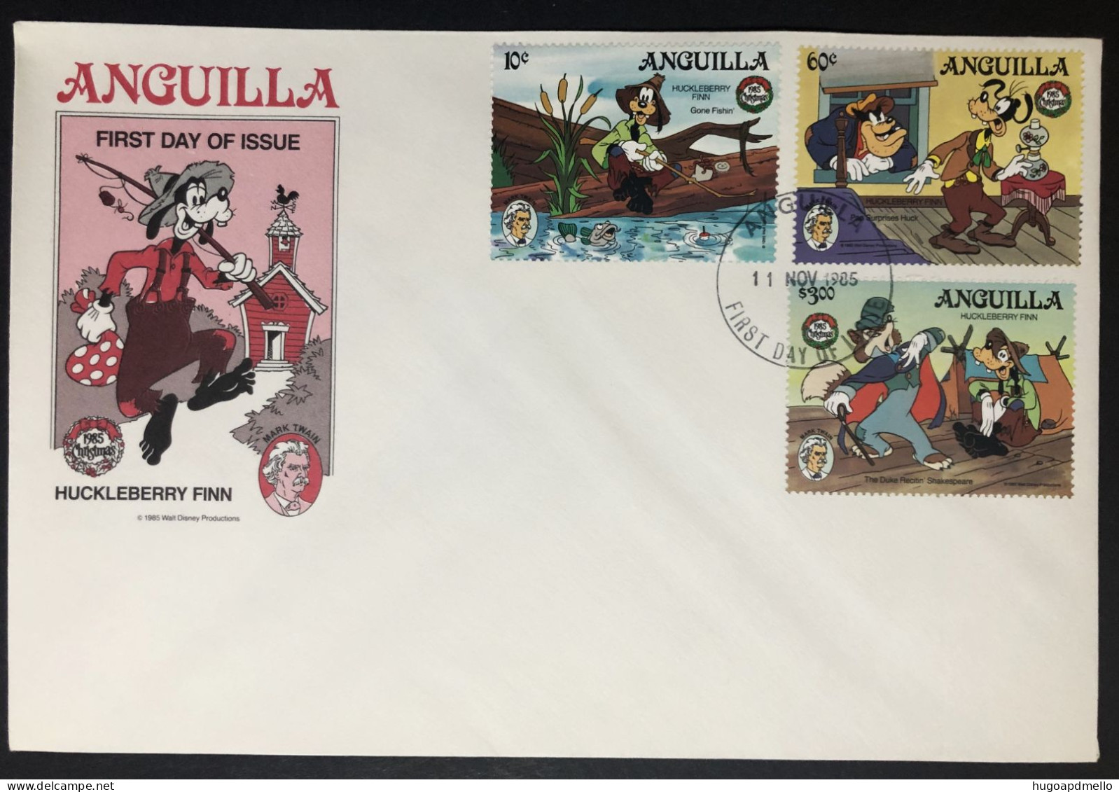 ANGUILLA, Uncirculated FDC, « DISNEY », « HUCKLEBERRY FINN », 1985 - Comics