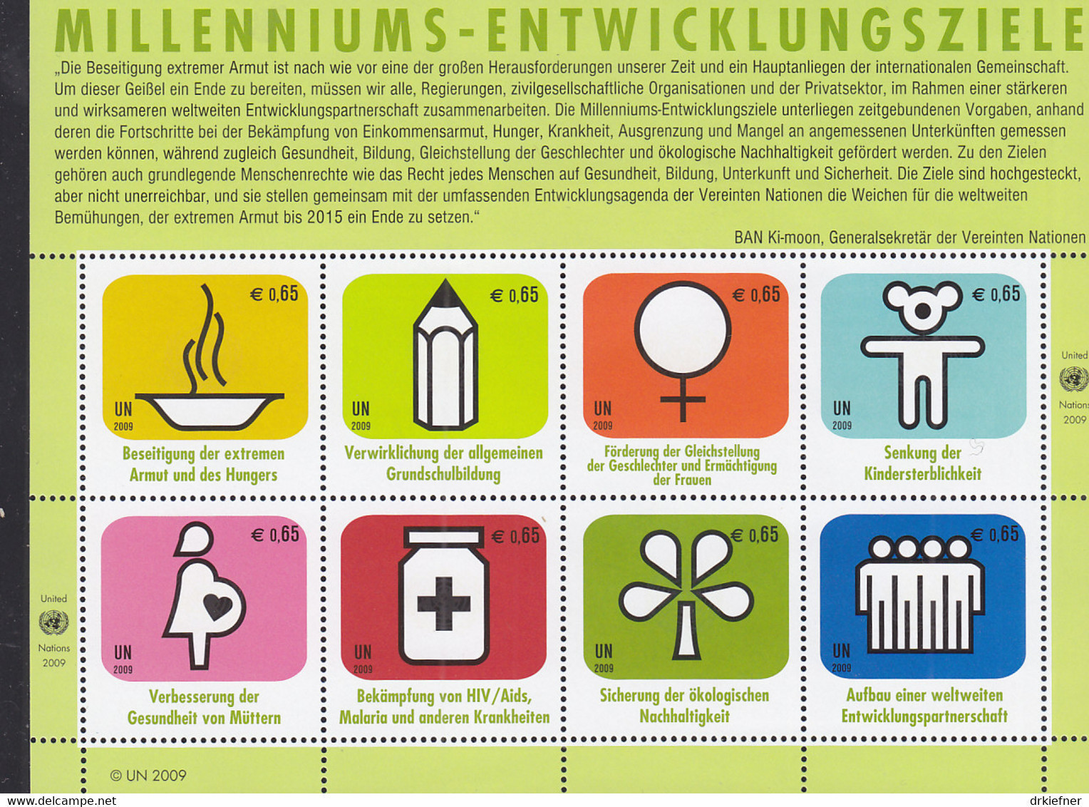 UNO WIEN  612-619, Kleinbogen, Postfrisch **, Entwicklungsziele, 2009 - Blocs-feuillets