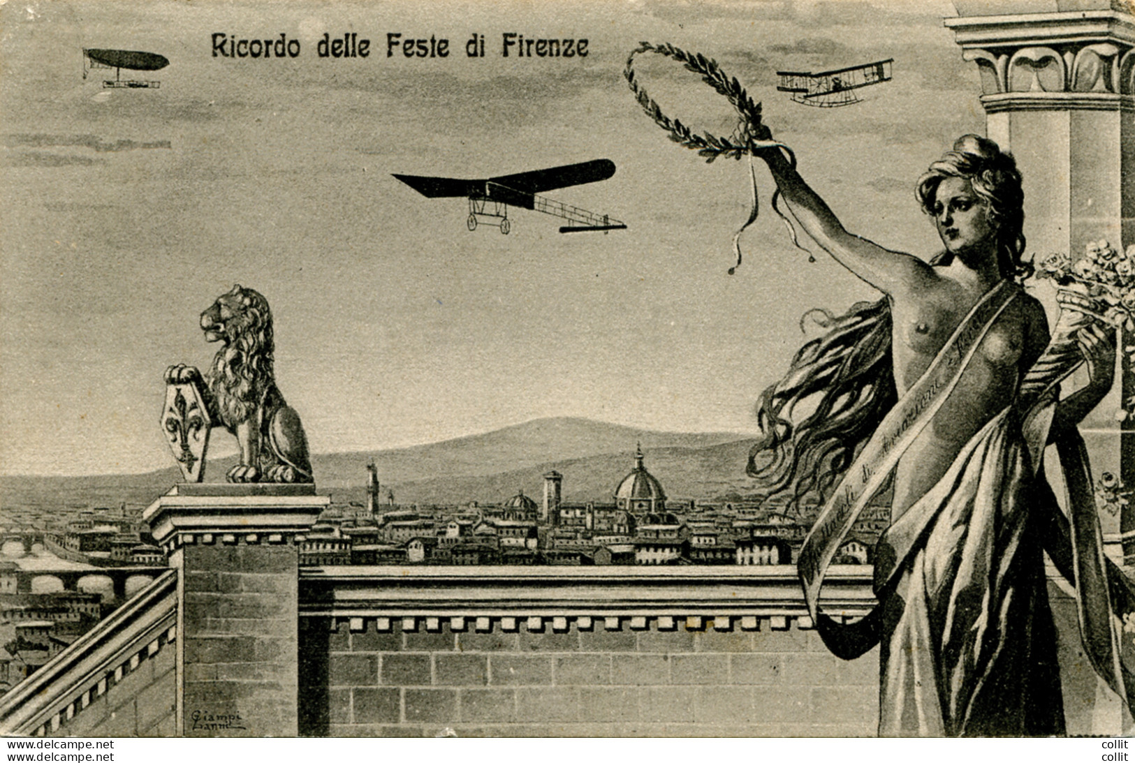 Firenze - Cartolina "Ricordo Delle Feste Di Firenze" Con Velivolo - Storia Postale (Posta Aerea)