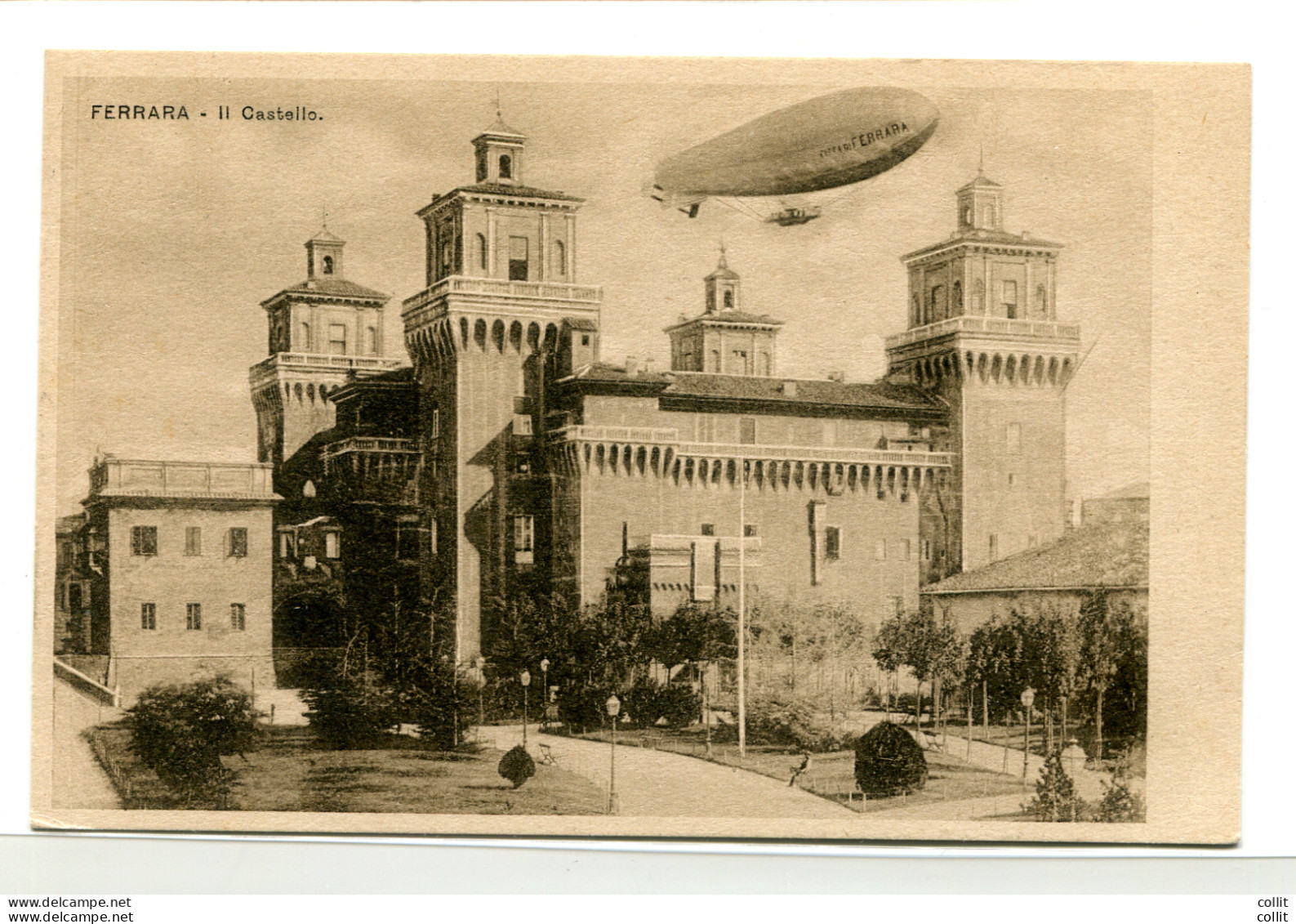 Ferrara - Cartolina "Il Castello" Con Dirigibile In Volo - Marcophilie (Avions)