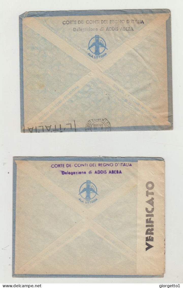 BUSTA CON LETTERA - VIA ALA LITTORIA -LOTTO DI 2 - ADDIS ABEBA - ERITREA DEL 1940 VERSO ROMA WW2 - Marcophilie (Avions)