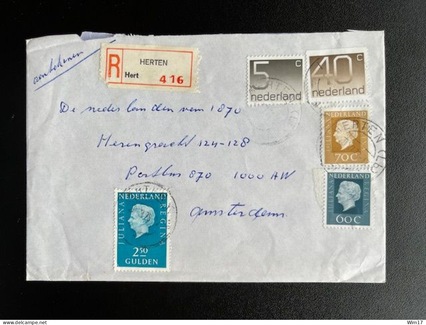 NETHERLANDS 1978 REGISTERED LETTER HERTEN TO AMSTERDAM 20-11-1978 NEDERLAND AANGETEKEND - Briefe U. Dokumente