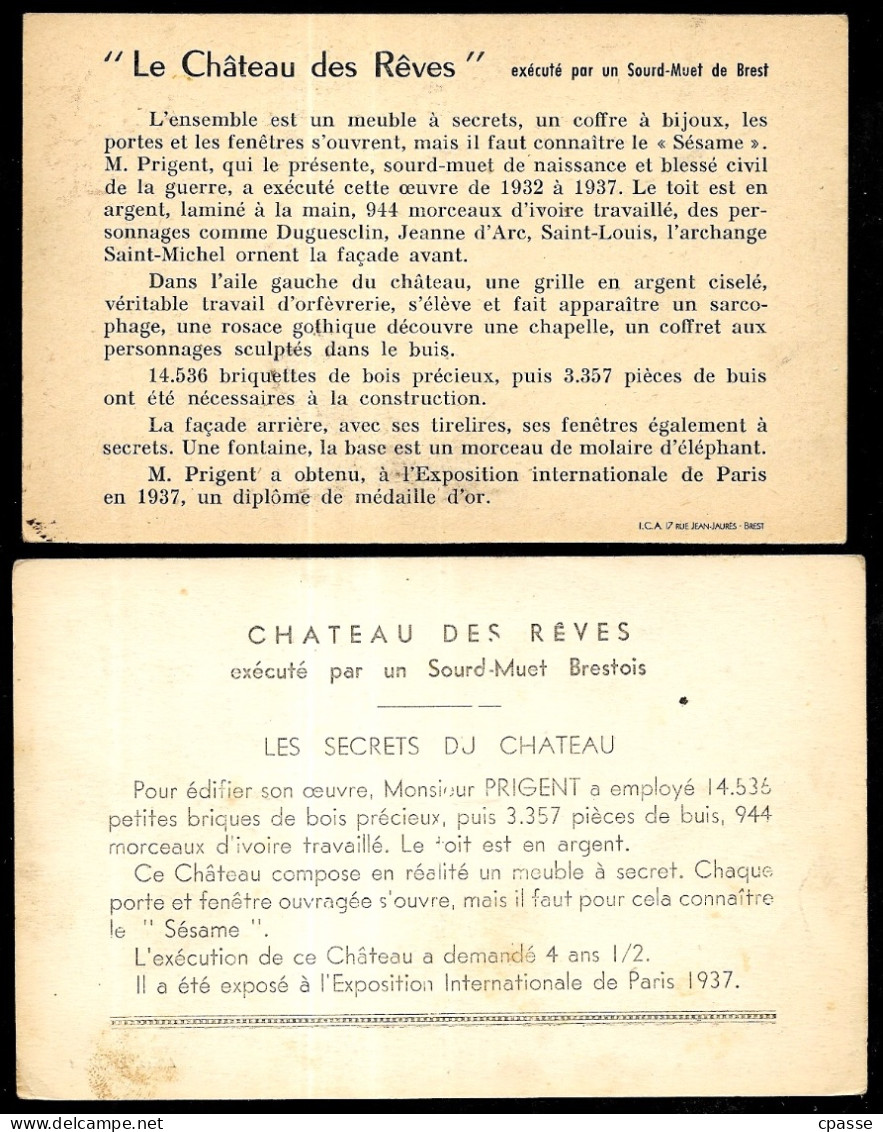 (Lot De 2) "Le Château Des Rêves", Exposition Internationale Paris 1937 Exécuté Par Sourd-muet Brestois, M. Prigent...29 - Objetos De Arte