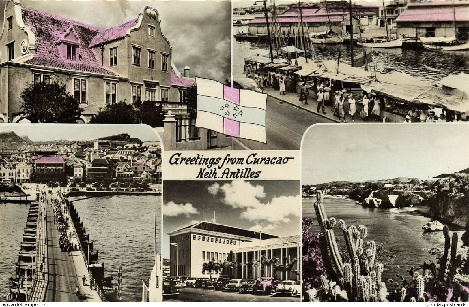 Curacao, N.A., WILLEMSTAD, Multiview (1950s) La Bonanza RPPC Postcard - Curaçao