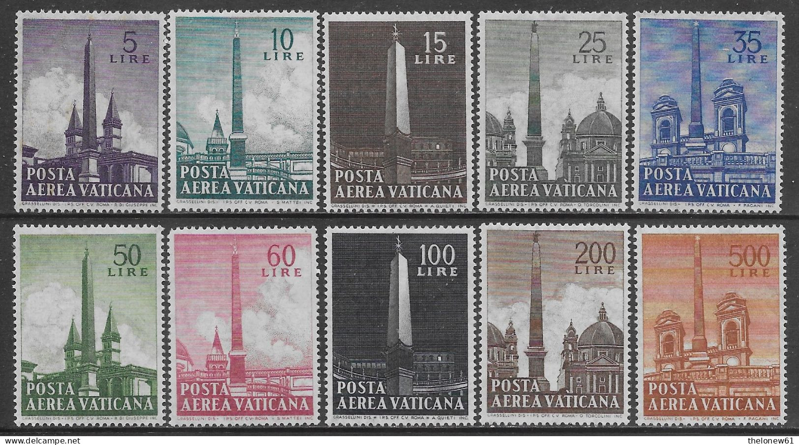 Vaticano Vatican 1959 Aerea Obelischi Sa N.A35-A44 Completa Nuova MH * - Poste Aérienne